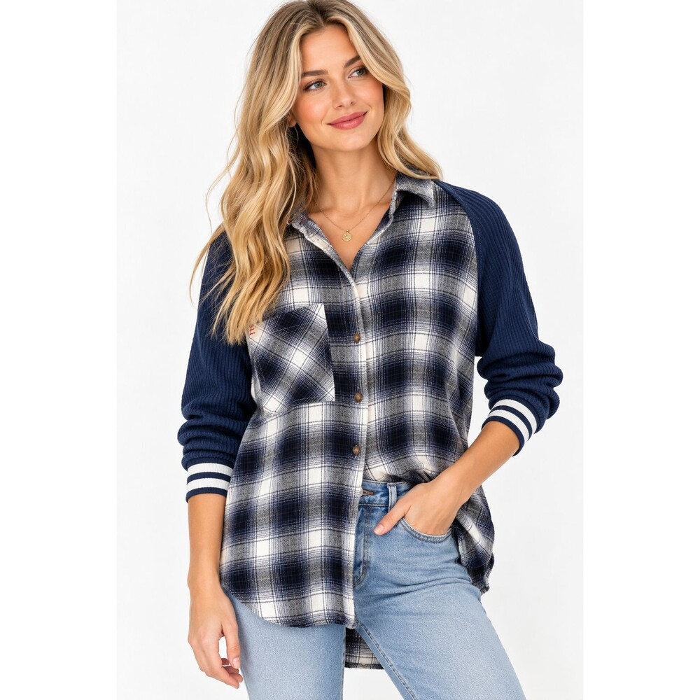 Urban Outfitters BDG Keanu Sporty Flannel Shirt Size Small Blue Button Down Top